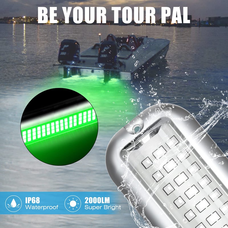 BASIKER BS3 Marine LED Boat Light (2x2000LM 60LED), 10-36V, 316 Stainless Steel, IP68, Air or Underwater, Surface Mount Designed for Cruise Ships, Yachts, Boats, Sailboat, Pontoon, Transom (Green) - Image 3